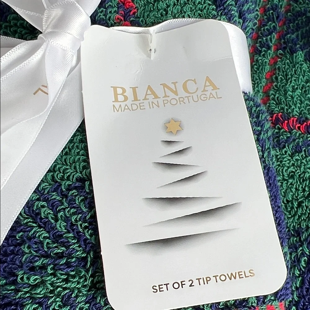 Bianca Bath Towel Set Plaid Green Blue Red Tartan Made in Portugal 3Pc Set NEW